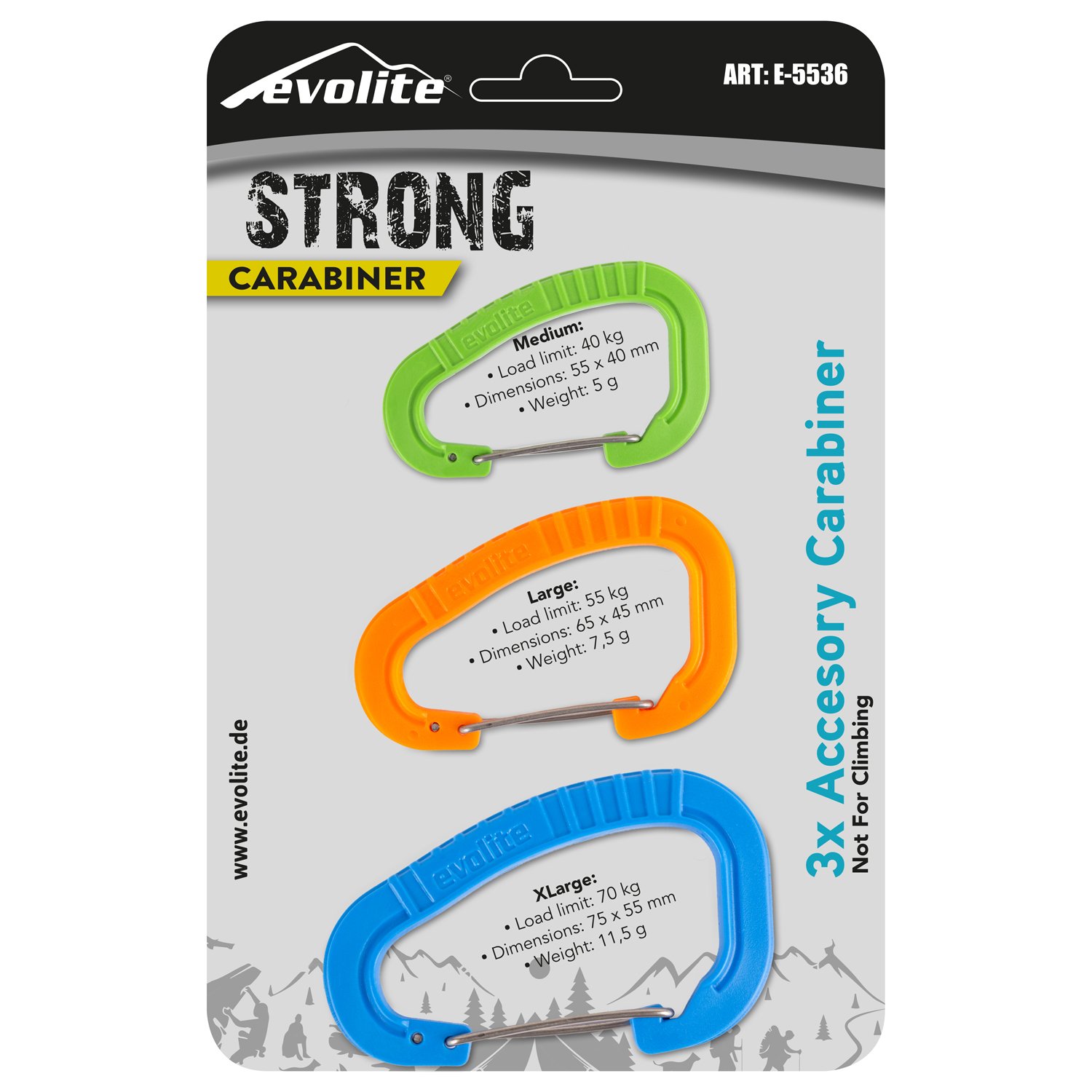 Evolite Strong 3'lü Karabina Seti - Mavi/Turuncu/Yeşil - Görsel 6